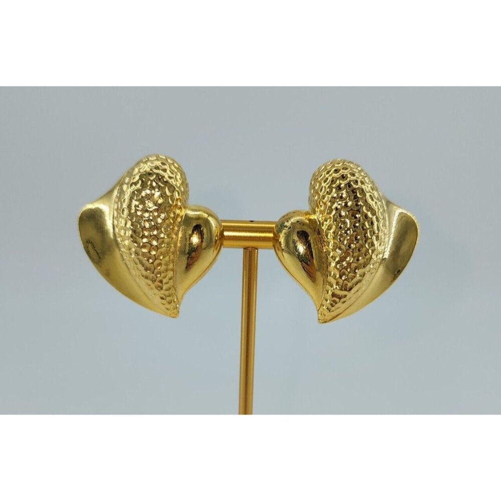 VTG Signed Paolo Gucci Gold Tone Clip On Earrings Luxury Glamour Designer Bold